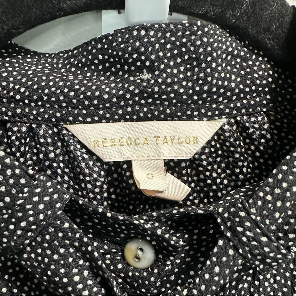 REBECCA TAYLOR Tie-Neck Button-Front Long-Sleeve Sprinkle-Dot Silk Dress - Picture 8 of 10